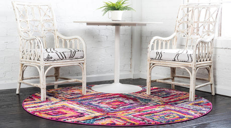 Multicolor 8' x 8' Estrella Round Area Rug 100% Polypropylene Non-Shedding Stain Resistant Carpet Colorful Modern Abstract Design Easy Clean for Home Decor for Sale at Rug Engine