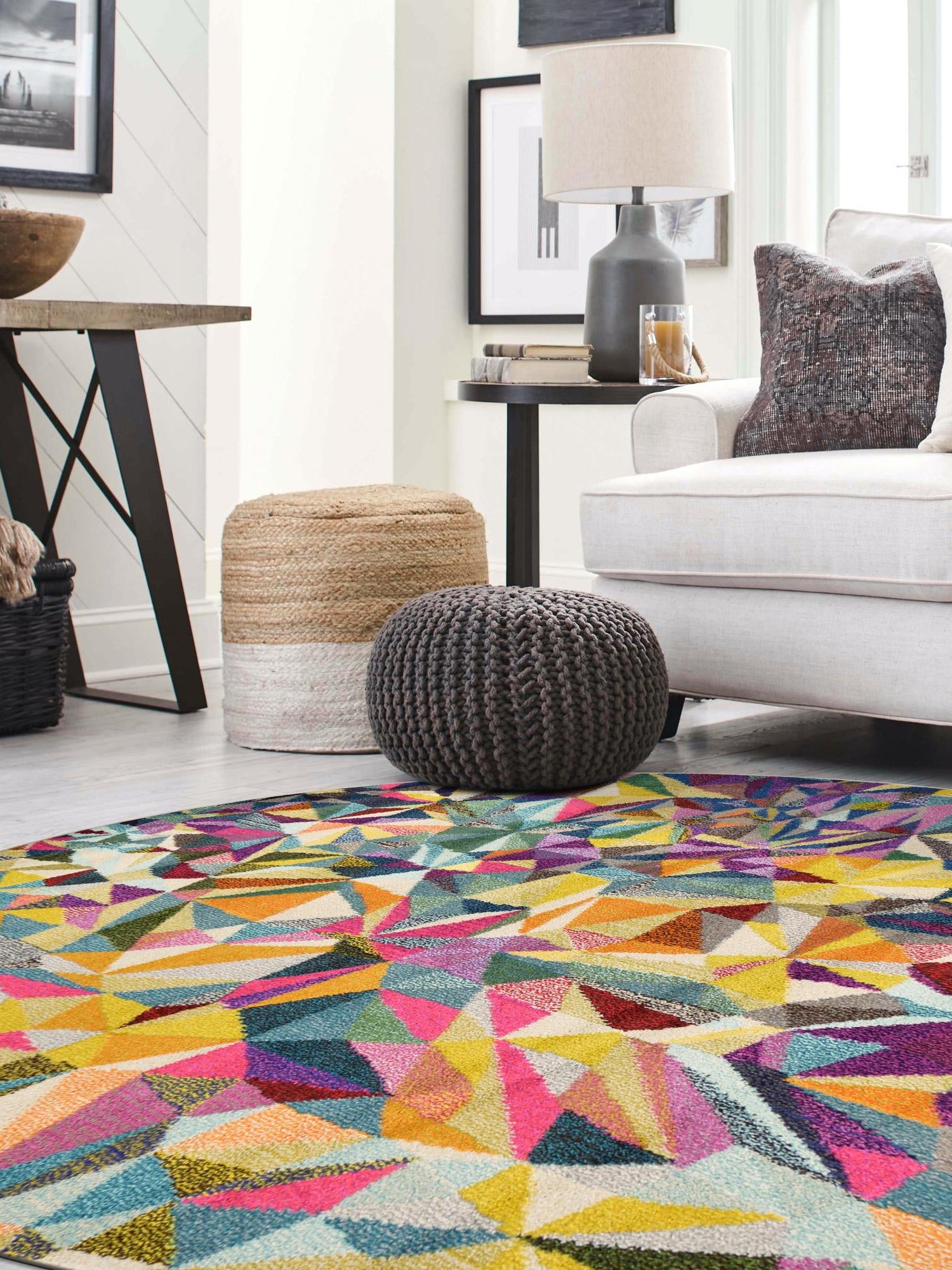 Multicolor 8' x 8' Estrella Round Area Rug 100% Polypropylene Non-Shedding Stain Resistant Carpet Colorful Modern Abstract Design Easy Clean for Home Decor for Sale at Rug Engine