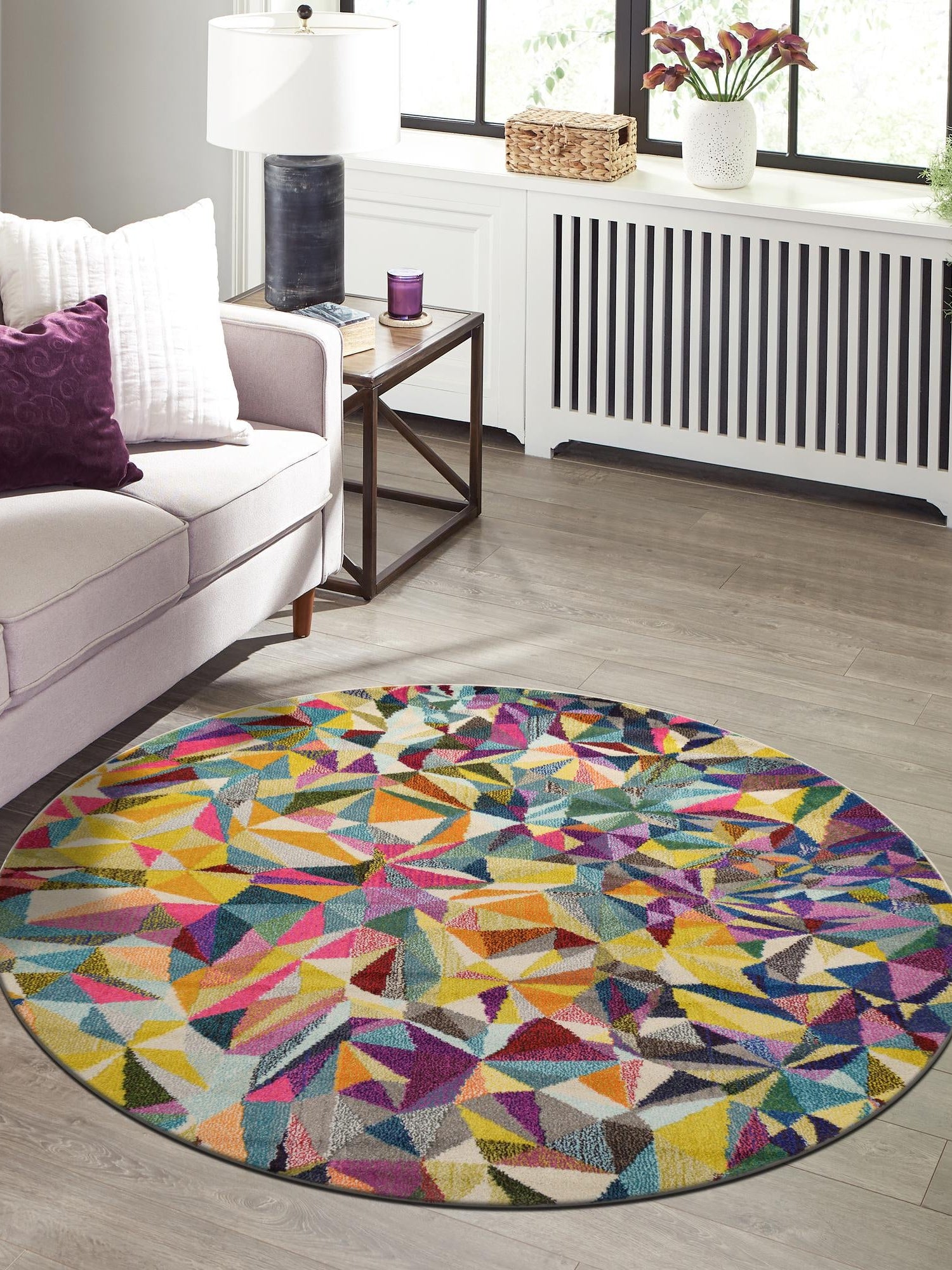 Multicolor 6' 1 x 6' 1 Estrella Round Area Rug 100% Polypropylene Non-Shedding Stain Resistant Carpet Colorful Modern Abstract Design Easy Clean for Home Decor for Sale at Rug Engine