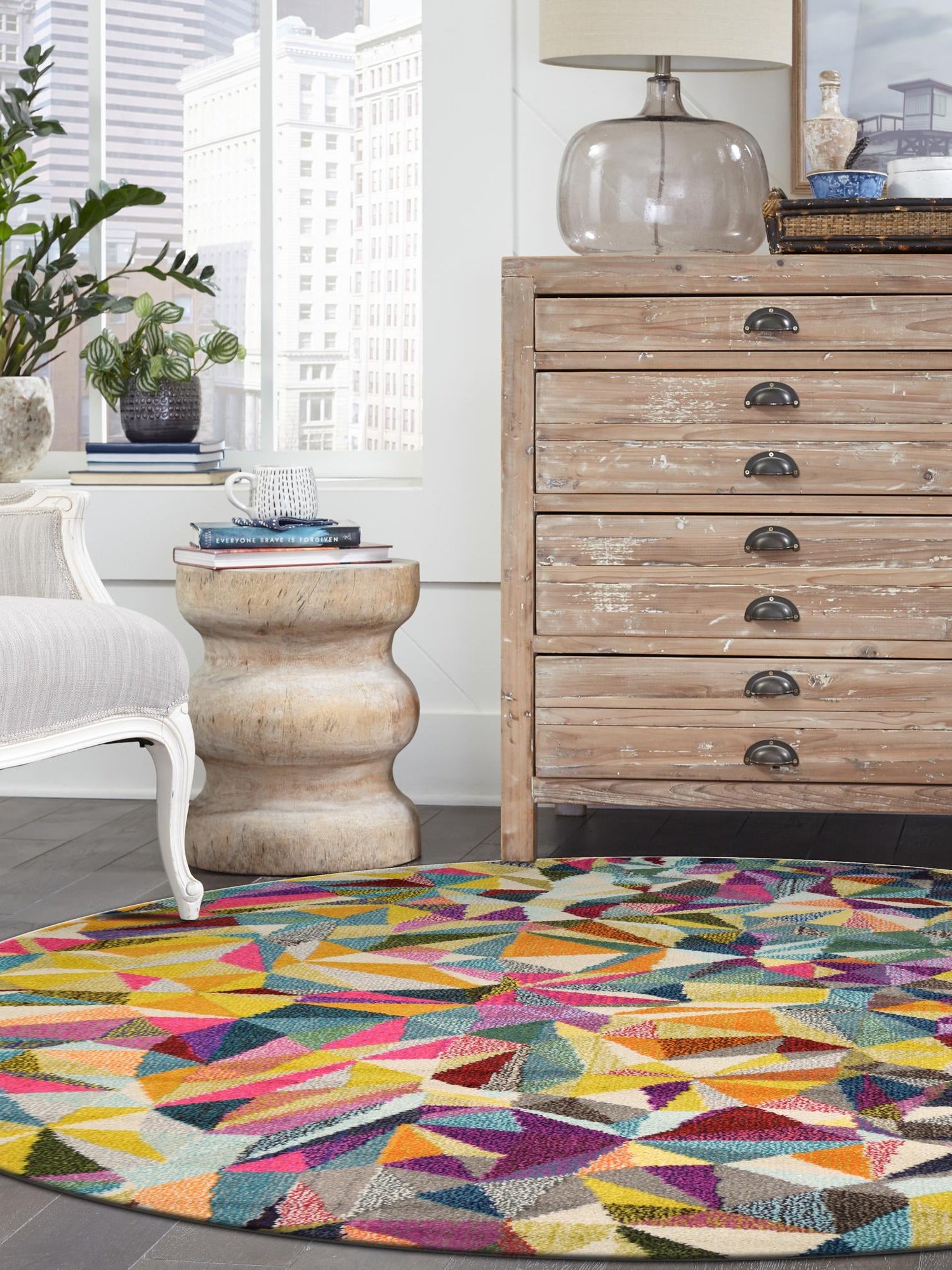 Multicolor 6' 1 x 6' 1 Estrella Round Area Rug 100% Polypropylene Non-Shedding Stain Resistant Carpet Colorful Modern Abstract Design Easy Clean for Home Decor for Sale at Rug Engine