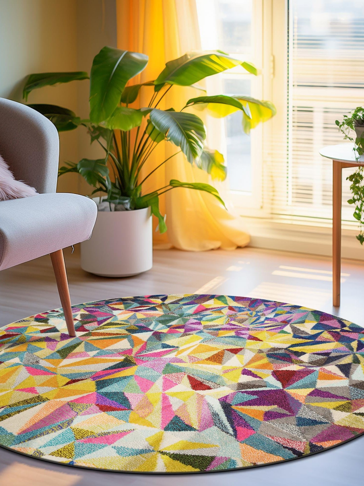 Multicolor 8' x 8' Estrella Round Area Rug 100% Polypropylene Non-Shedding Stain Resistant Carpet Colorful Modern Abstract Design Easy Clean for Home Decor for Sale at Rug Engine