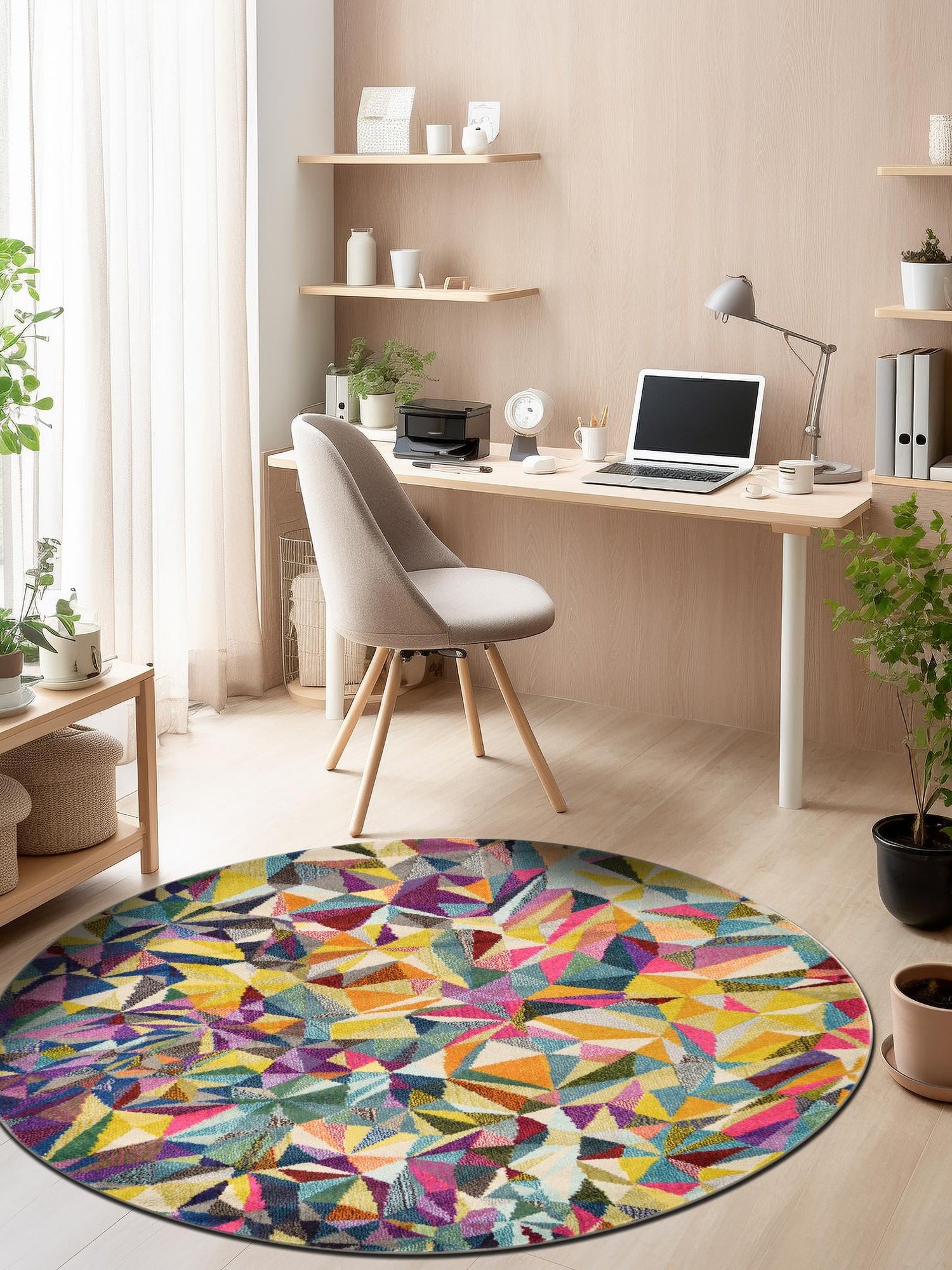 Multicolor 8' x 8' Estrella Round Area Rug 100% Polypropylene Non-Shedding Stain Resistant Carpet Colorful Modern Abstract Design Easy Clean for Home Decor for Sale at Rug Engine