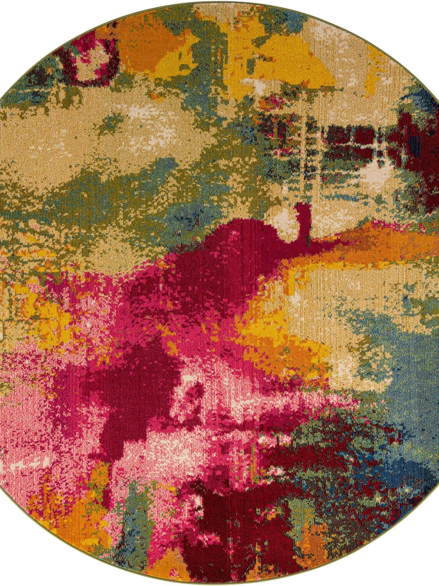 Multicolor 8' x 8' Estrella Round Area Rug 100% Polypropylene Non-Shedding Stain Resistant Carpet Colorful Modern Abstract Design Easy Clean for Home Decor for Sale at Rug Engine