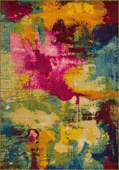 Multicolor 7' 1 x 10' Estrella Rectangle Area Rug 100% Polypropylene Non-Shedding Stain Resistant Carpet Colorful Modern Abstract Design Easy Clean for Home Decor for Sale at Rug Engine