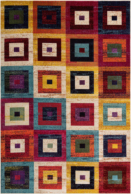 Multicolor 7' 1 x 10' Estrella Rectangle Area Rug 100% Polypropylene Non-Shedding Stain Resistant Carpet Colorful Modern Abstract Design Easy Clean for Home Decor for Sale at Rug Engine