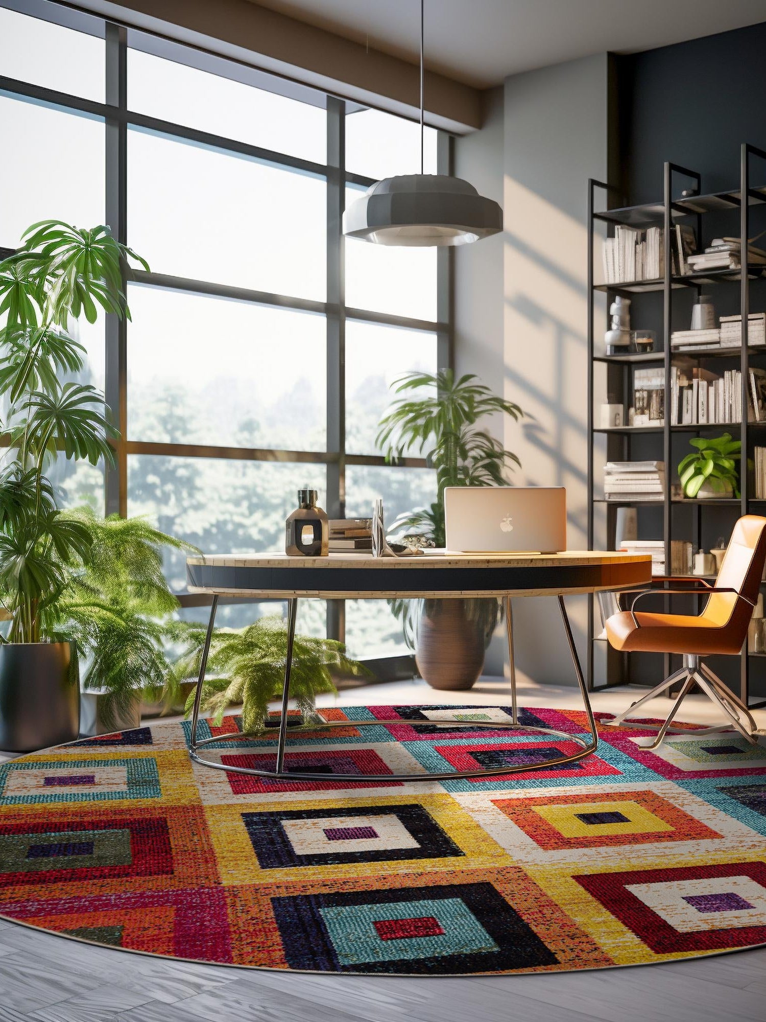 Multicolor 8' x 8' Estrella Round Area Rug 100% Polypropylene Non-Shedding Stain Resistant Carpet Colorful Modern Abstract Design Easy Clean for Home Decor for Sale at Rug Engine
