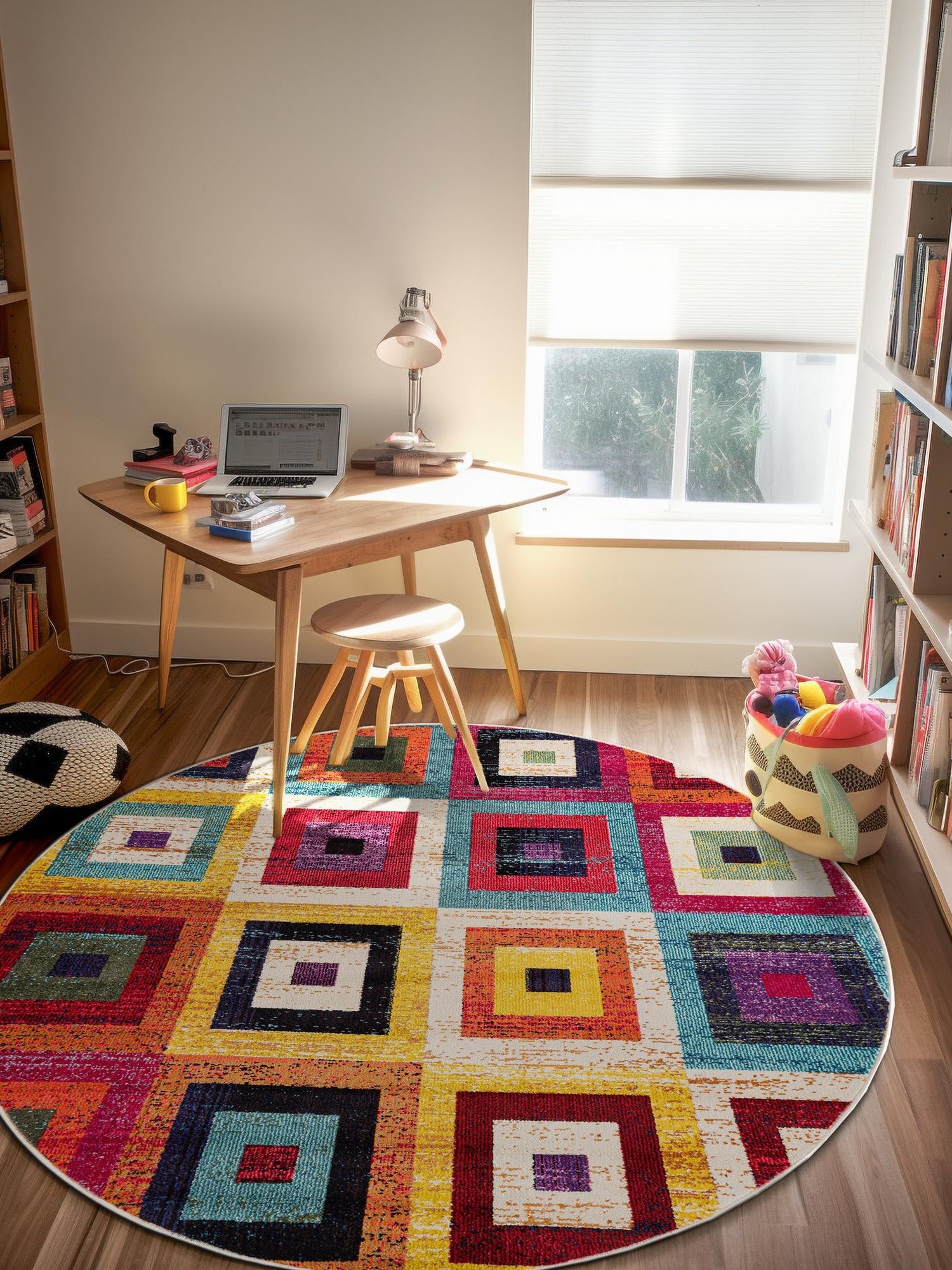 Multicolor 6' 1 x 6' 1 Estrella Round Area Rug 100% Polypropylene Non-Shedding Stain Resistant Carpet Colorful Modern Abstract Design Easy Clean for Home Decor for Sale at Rug Engine