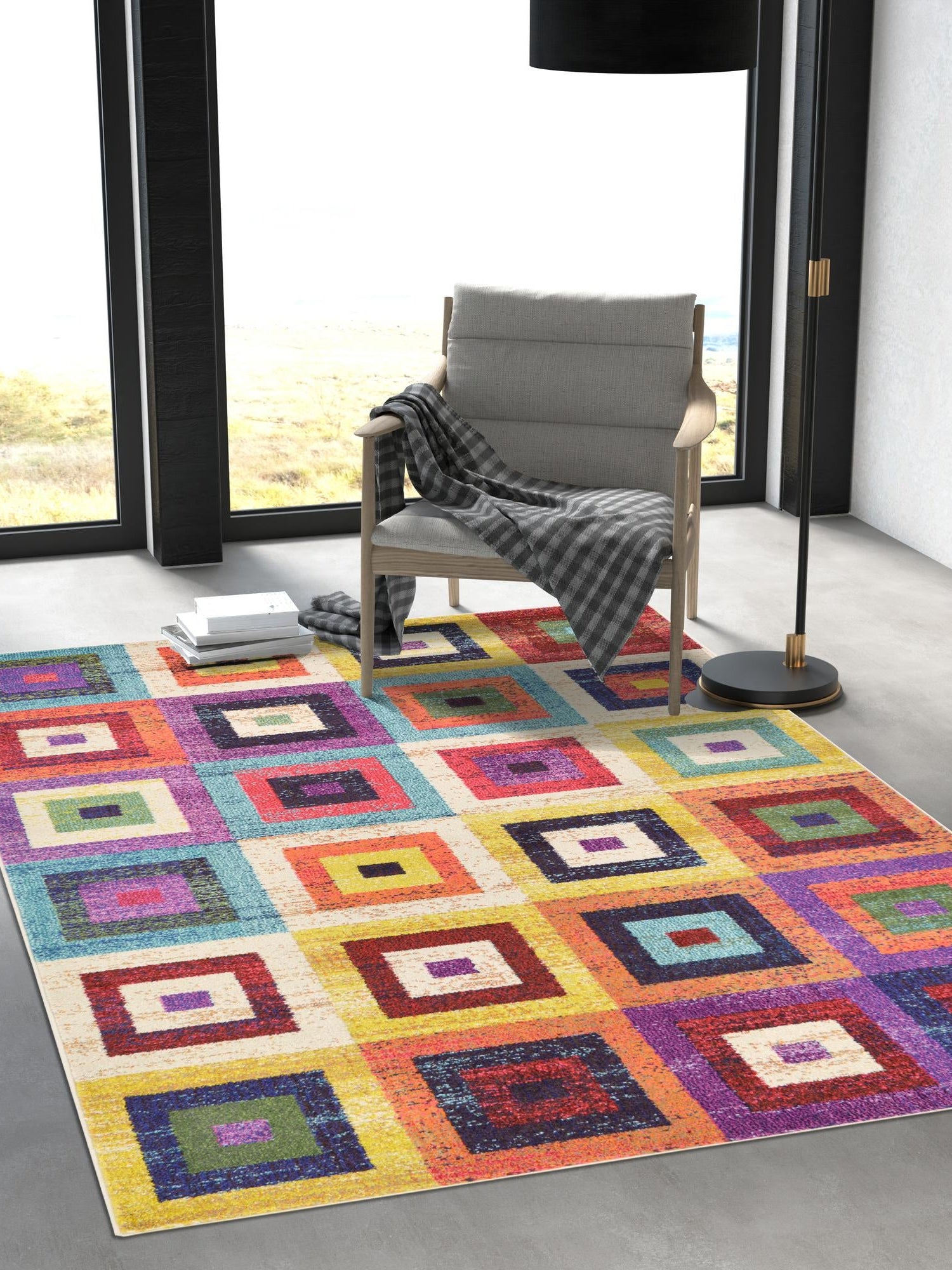 Multicolor 9' x 12' 2 Estrella Rectangle Area Rug 100% Polypropylene Non-Shedding Stain Resistant Carpet Colorful Modern Abstract Design Easy Clean for Home Decor for Sale at Rug Engine