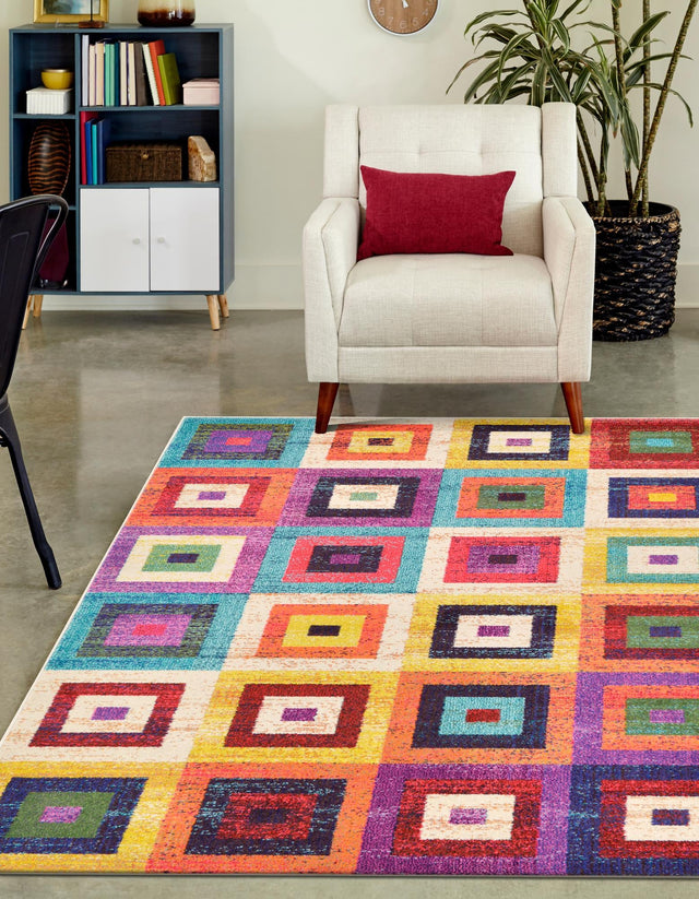 Multicolor 9' x 12' 2 Estrella Rectangle Area Rug 100% Polypropylene Non-Shedding Stain Resistant Carpet Colorful Modern Abstract Design Easy Clean for Home Decor for Sale at Rug Engine
