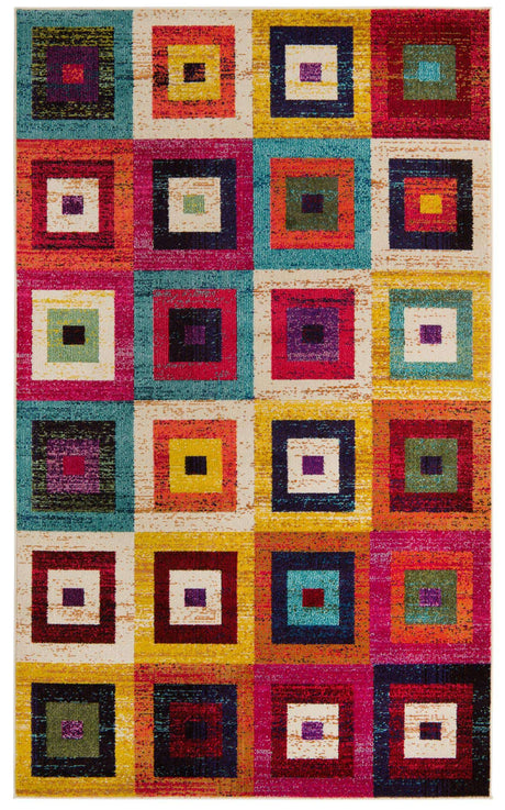 Multicolor 5' 1 x 8' Estrella Rectangle Area Rug 100% Polypropylene Non-Shedding Stain Resistant Carpet Colorful Modern Abstract Design Easy Clean for Home Decor for Sale at Rug Engine
