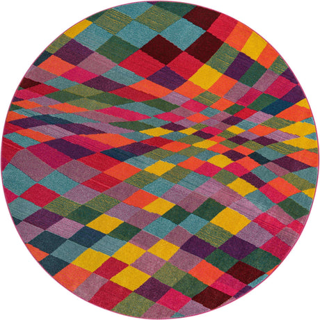 Multicolor 8' x 8' Estrella Round Area Rug 100% Polypropylene Non-Shedding Stain Resistant Carpet Colorful Modern Abstract Design Easy Clean for Home Decor for Sale at Rug Engine