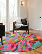 Multicolor 8' x 8' Estrella Round Area Rug 100% Polypropylene Non-Shedding Stain Resistant Carpet Colorful Modern Abstract Design Easy Clean for Home Decor for Sale at Rug Engine