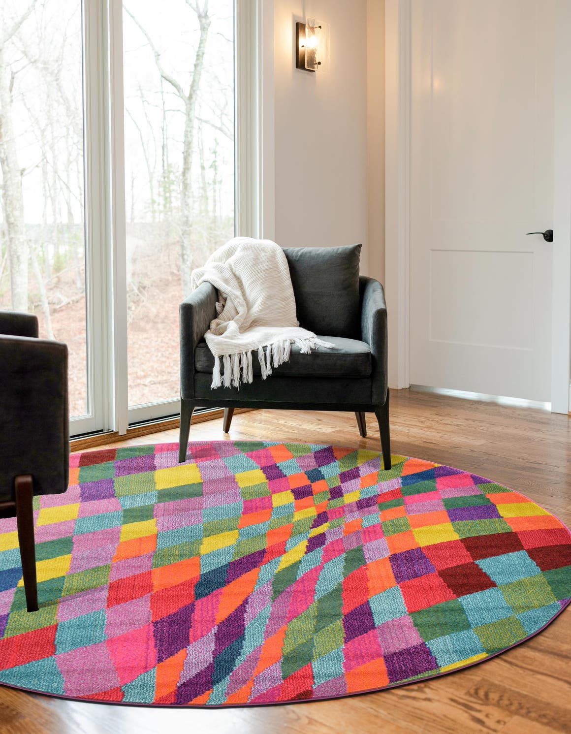 Multicolor 6' 1 x 6' 1 Estrella Round Area Rug 100% Polypropylene Non-Shedding Stain Resistant Carpet Colorful Modern Abstract Design Easy Clean for Home Decor for Sale at Rug Engine