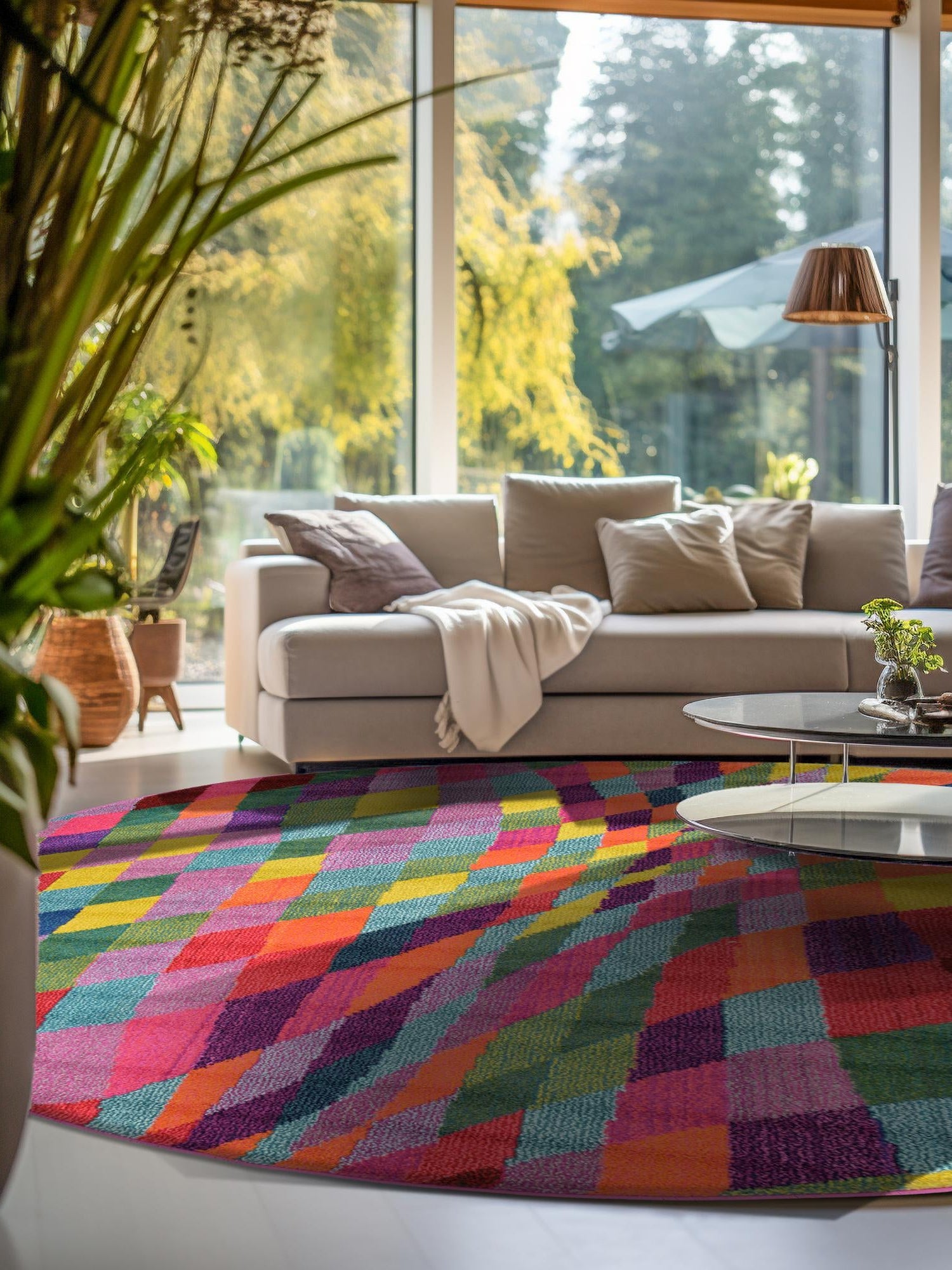 Multicolor 6' 1 x 6' 1 Estrella Round Area Rug 100% Polypropylene Non-Shedding Stain Resistant Carpet Colorful Modern Abstract Design Easy Clean for Home Decor for Sale at Rug Engine