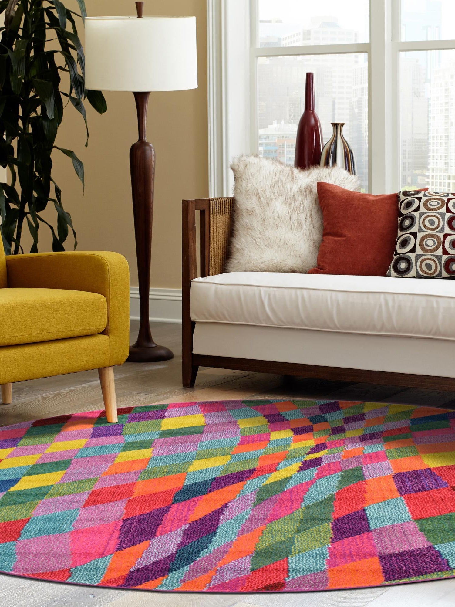 Multicolor 6' 1 x 6' 1 Estrella Round Area Rug 100% Polypropylene Non-Shedding Stain Resistant Carpet Colorful Modern Abstract Design Easy Clean for Home Decor for Sale at Rug Engine