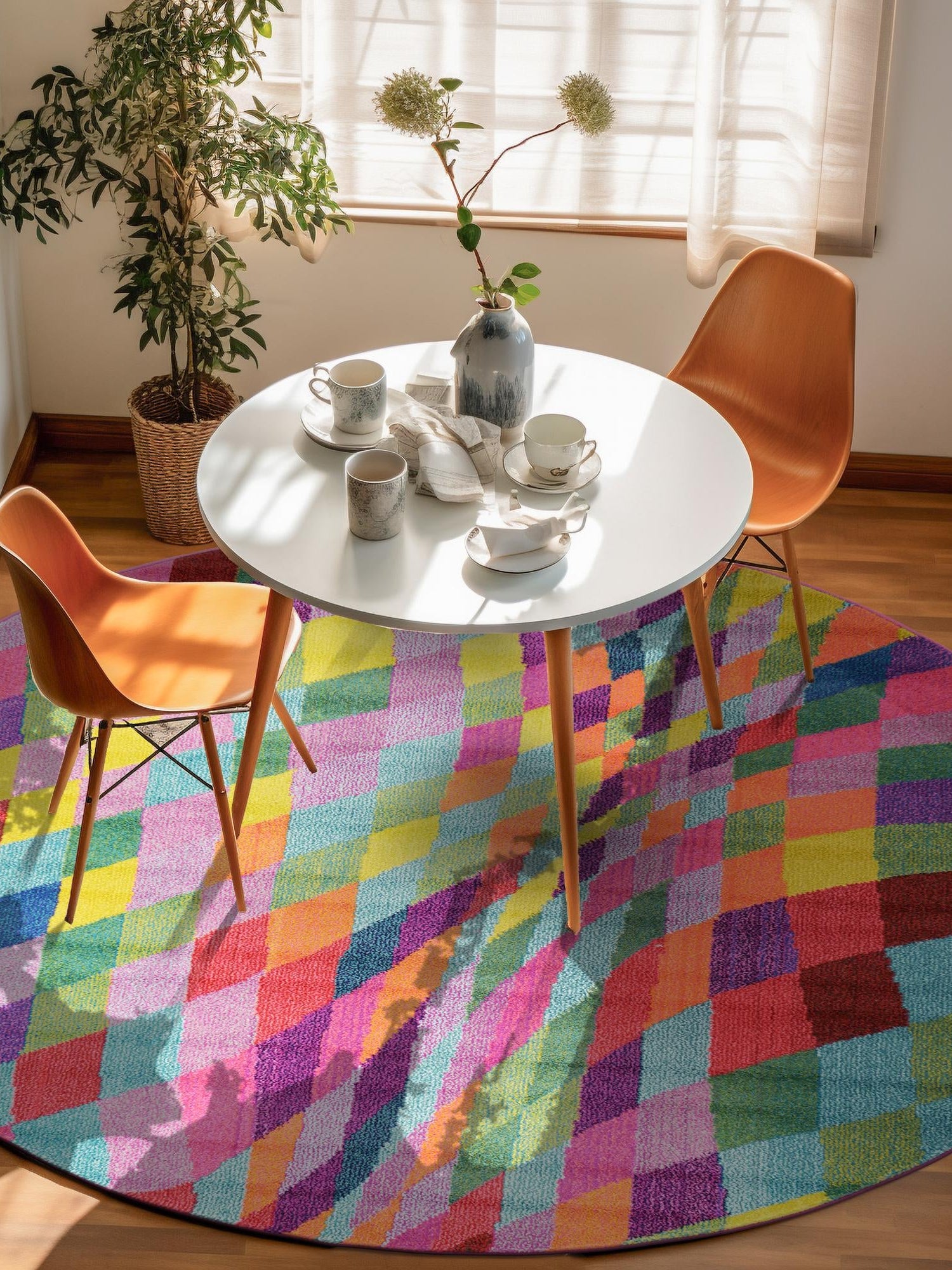 Multicolor 6' 1 x 6' 1 Estrella Round Area Rug 100% Polypropylene Non-Shedding Stain Resistant Carpet Colorful Modern Abstract Design Easy Clean for Home Decor for Sale at Rug Engine