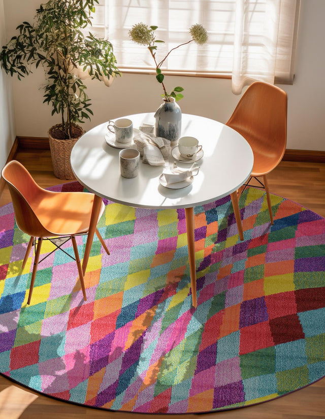 Multicolor 6' 1 x 6' 1 Estrella Round Area Rug 100% Polypropylene Non-Shedding Stain Resistant Carpet Colorful Modern Abstract Design Easy Clean for Home Decor for Sale at Rug Engine