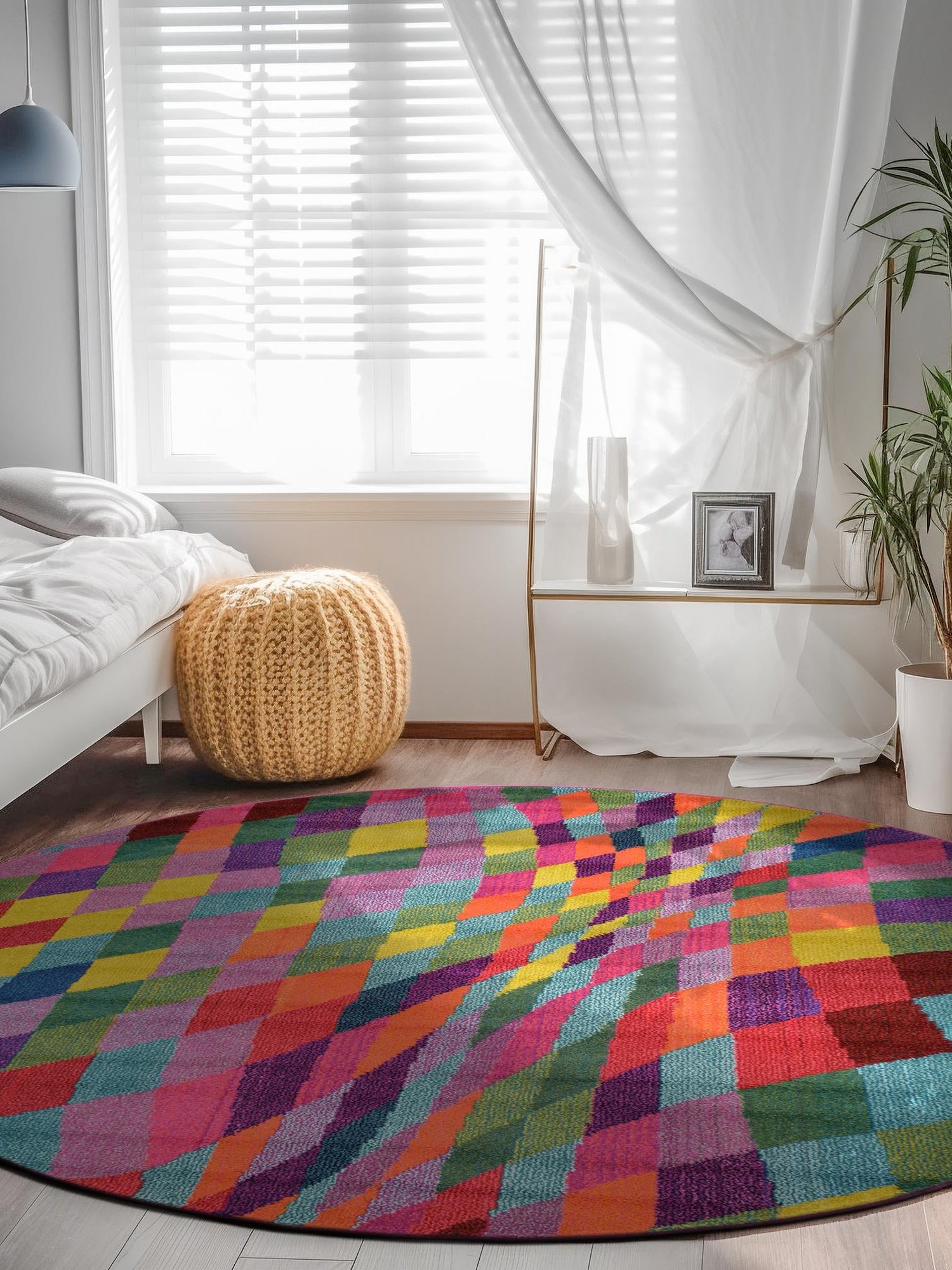 Multicolor 6' 1 x 6' 1 Estrella Round Area Rug 100% Polypropylene Non-Shedding Stain Resistant Carpet Colorful Modern Abstract Design Easy Clean for Home Decor for Sale at Rug Engine