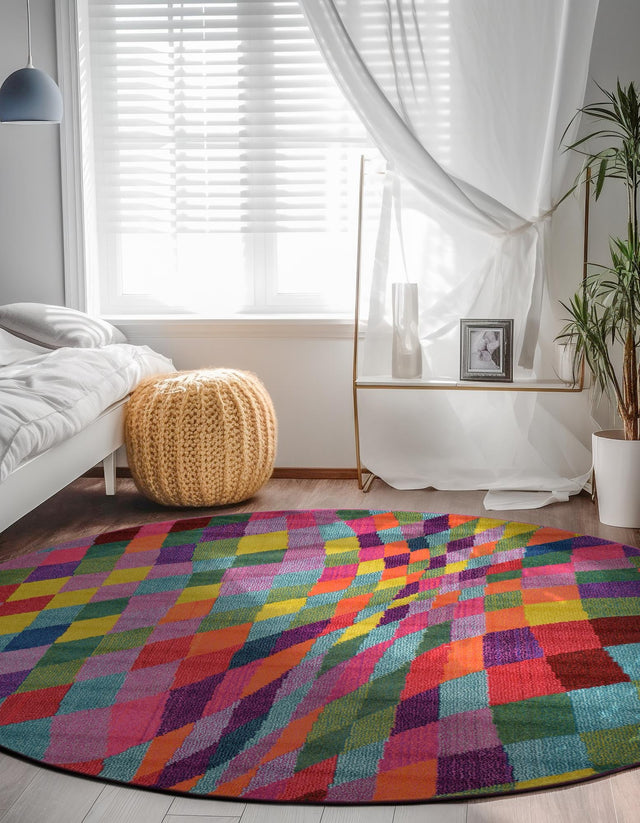 Multicolor 6' 1 x 6' 1 Estrella Round Area Rug 100% Polypropylene Non-Shedding Stain Resistant Carpet Colorful Modern Abstract Design Easy Clean for Home Decor for Sale at Rug Engine