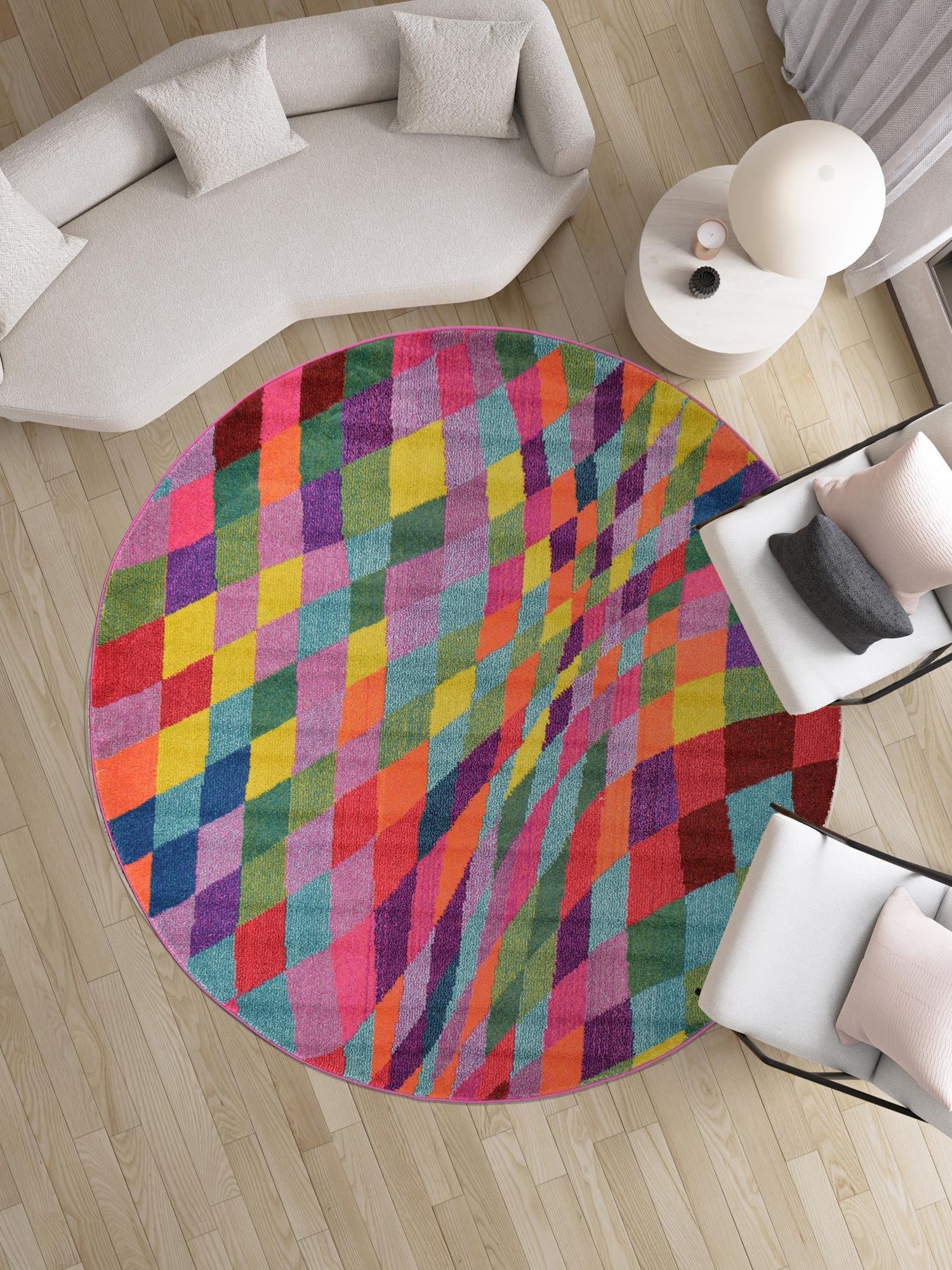 Multicolor 6' 1 x 6' 1 Estrella Round Area Rug 100% Polypropylene Non-Shedding Stain Resistant Carpet Colorful Modern Abstract Design Easy Clean for Home Decor for Sale at Rug Engine