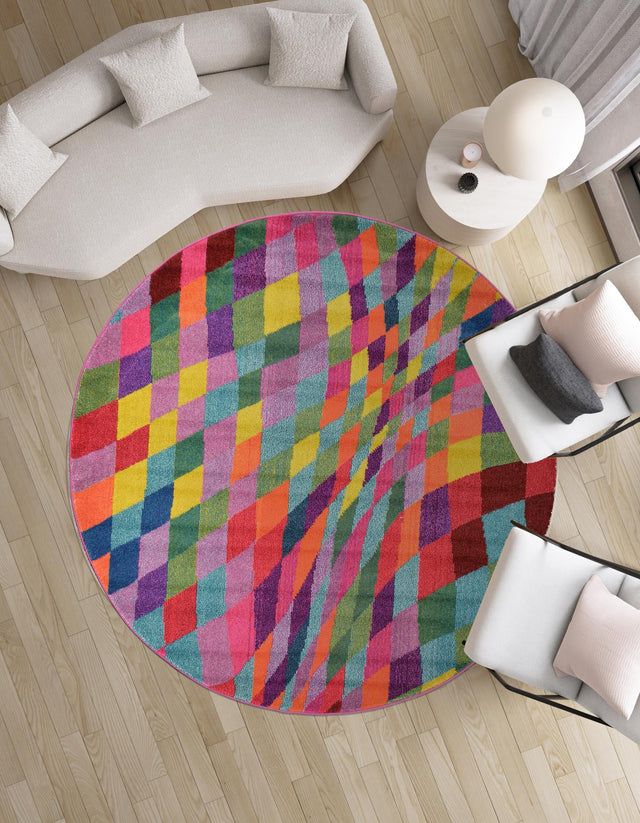 Multicolor 6' 1 x 6' 1 Estrella Round Area Rug 100% Polypropylene Non-Shedding Stain Resistant Carpet Colorful Modern Abstract Design Easy Clean for Home Decor for Sale at Rug Engine