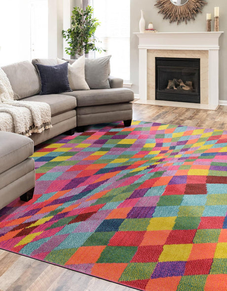 Multicolor 8' x 11' Estrella Rectangle Area Rug 100% Polypropylene Non-Shedding Stain Resistant Carpet Colorful Modern Abstract Design Easy Clean for Home Decor for Sale at Rug Engine