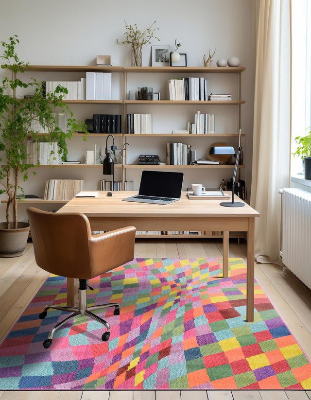 Multicolor 8' x 11' Estrella Rectangle Area Rug 100% Polypropylene Non-Shedding Stain Resistant Carpet Colorful Modern Abstract Design Easy Clean for Home Decor for Sale at Rug Engine