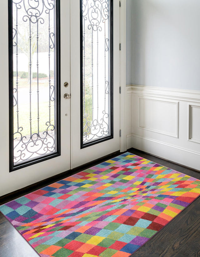 Multicolor 6' 1 x 9' Estrella Rectangle Area Rug 100% Polypropylene Non-Shedding Stain Resistant Carpet Colorful Modern Abstract Design Easy Clean for Home Decor for Sale at Rug Engine