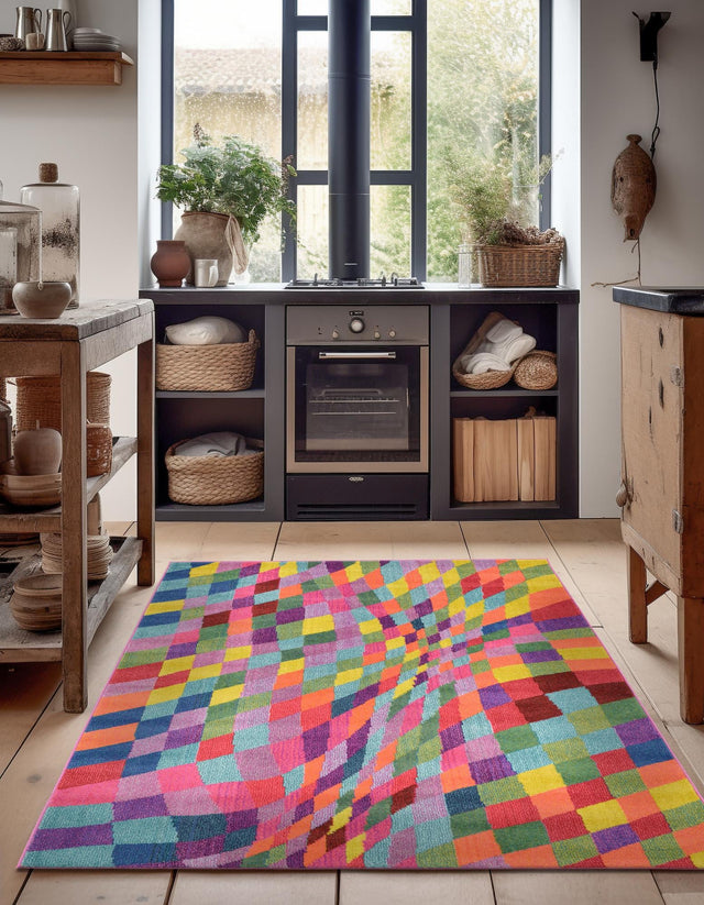 Multicolor 7' 1 x 10' Estrella Rectangle Area Rug 100% Polypropylene Non-Shedding Stain Resistant Carpet Colorful Modern Abstract Design Easy Clean for Home Decor for Sale at Rug Engine