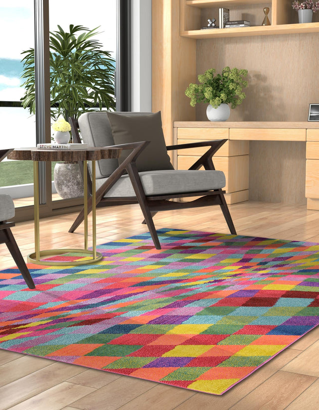 Multicolor 6' 1 x 9' Estrella Rectangle Area Rug 100% Polypropylene Non-Shedding Stain Resistant Carpet Colorful Modern Abstract Design Easy Clean for Home Decor for Sale at Rug Engine