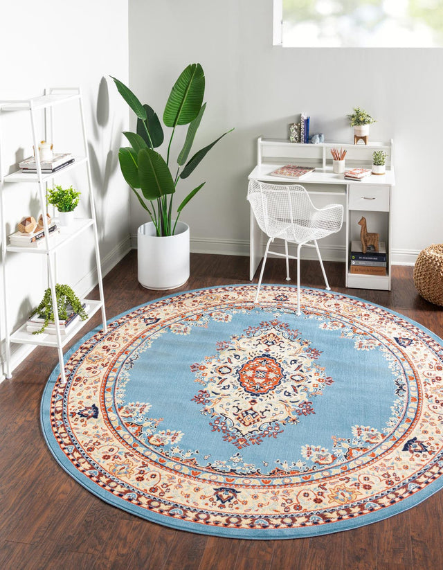 Light Blue 7' 10 x 7' 10 Reza Round Area Rug