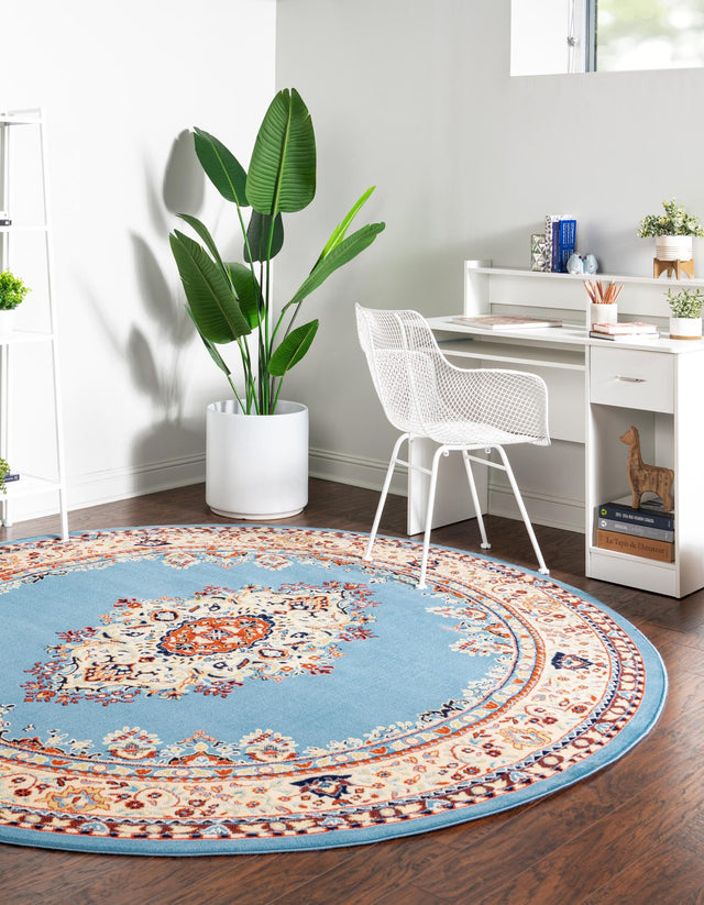 Light Blue 7' 10 x 7' 10 Reza Round Area Rug