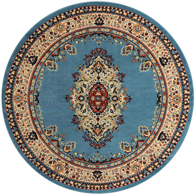 Light Blue 7' 10 x 7' 10 Reza Round Area Rug
