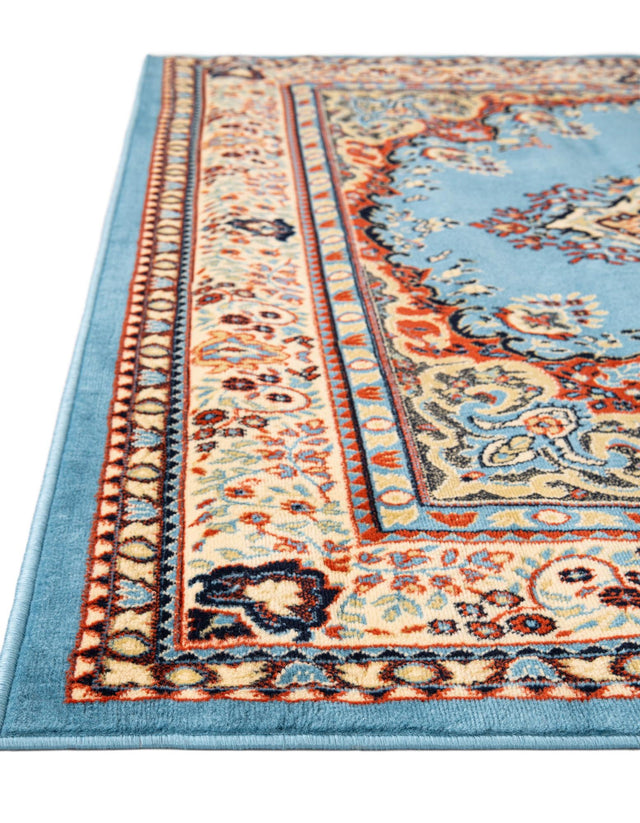 Light Blue 9' x 12' Reza Rectangle Area Rug 100% Polypropylene Easy Clean Traditional Motif Classic Carpet for Home Interiors for Sale at Rug Engine