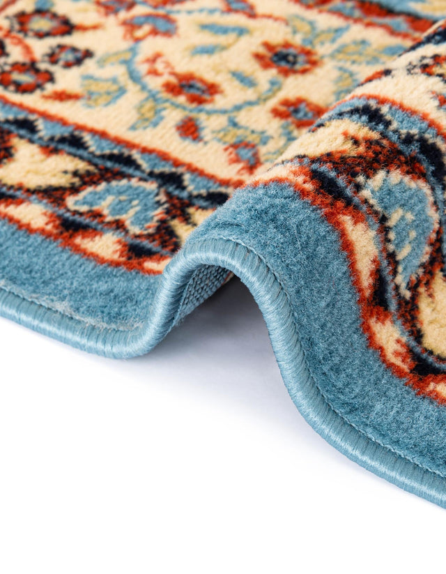 Light Blue 7' 1 x 10' Reza Rectangle Area Rug 100% Polypropylene Easy Clean Traditional Motif Classic Carpet for Home Interiors for Sale at Rug Engine