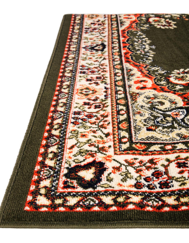 Green 4' 1 x 6' 1 Reza Rectangle Area Rug 100% Polypropylene Easy Clean Traditional Motif Classic Carpet for Home Interiors for Sale at Rug Engine