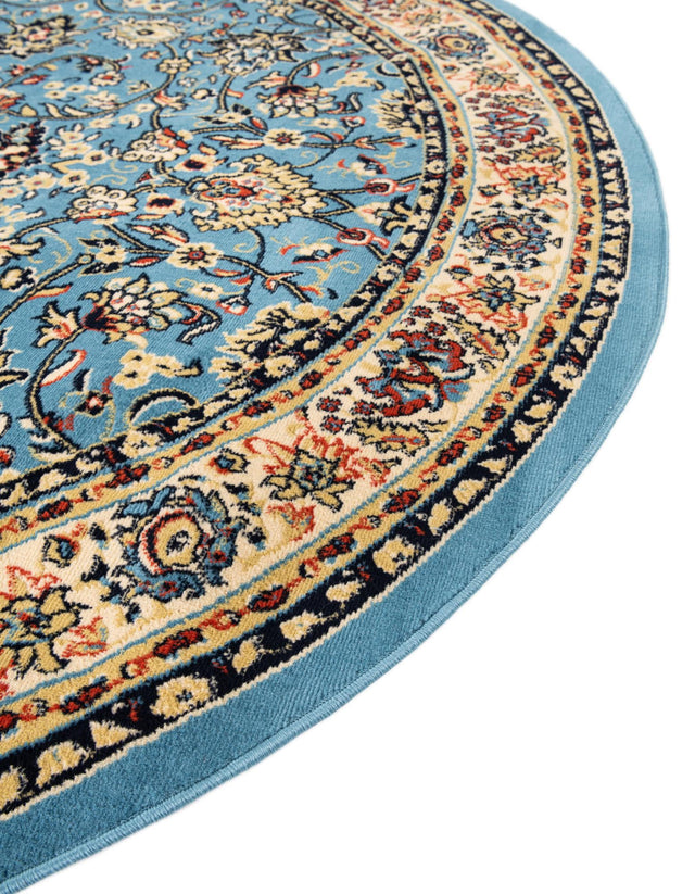 Light Blue 7' 10 x 7' 10 Sialk Hill Round Area Rug 100% Polypropylene Durable Easy Clean Classic Traditional Design Carpet for Interior Design for Sale at Rug Engine