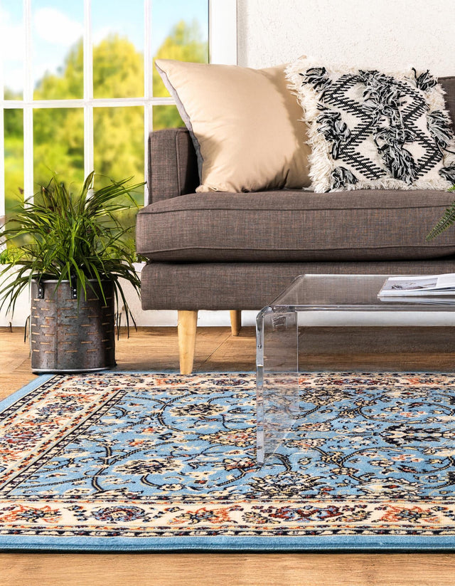 Light Blue 7' 1 x 10' Sialk Hill Rectangle Area Rug 100% Polypropylene Durable Easy Clean Classic Traditional Design Carpet for Interior Design for Sale at Rug Engine