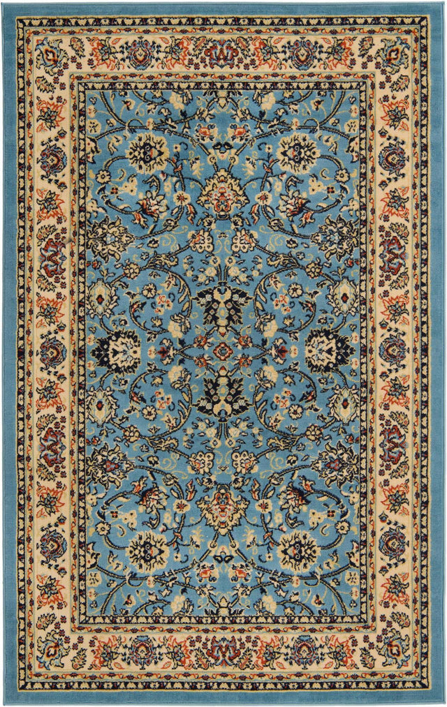 Light Blue 5' 3 x 8' Sialk Hill Rectangle Area Rug 100% Polypropylene Durable Easy Clean Classic Traditional Design Carpet for Interior Design for Sale at Rug Engine