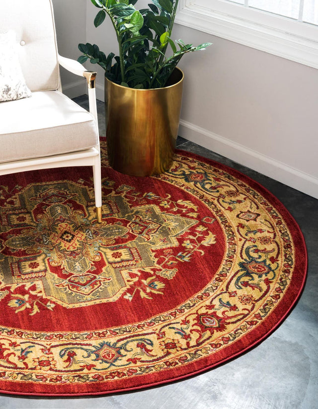 Red 8' x 8' Sahand Round Area Rug Affordable Easy Clean Traditional Design Durable Carpet for Home Interior Design Living Room Dining Office for Sale at Rug Engine