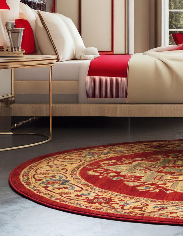 Red 8' x 8' Sahand Round Area Rug Affordable Easy Clean Traditional Design Durable Carpet for Home Interior Design Living Room Dining Office for Sale at Rug Engine