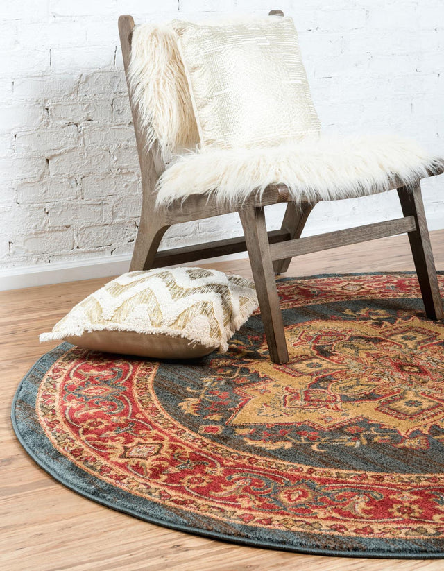 Navy Blue 6' 1 x 6' 1 Sahand Round Area Rug Affordable Easy Clean Traditional Design Durable Carpet for Home Interior Design Living Room Dining Office for Sale at Rug Engine