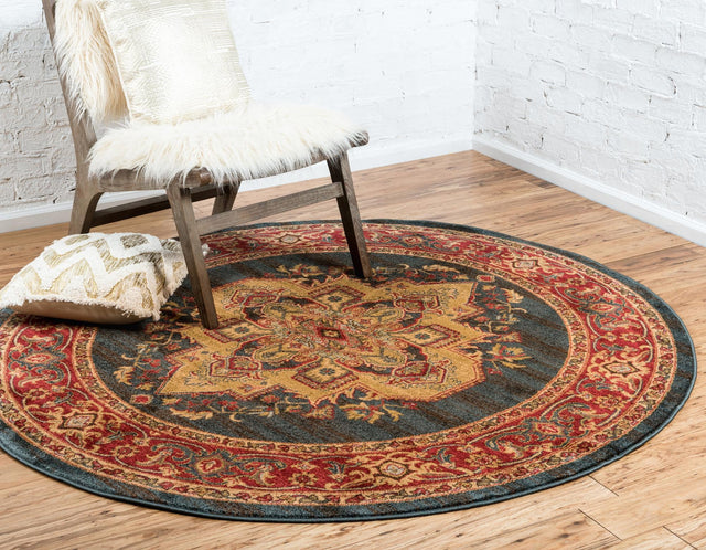 Navy Blue 6' 1 x 6' 1 Sahand Round Area Rug Affordable Easy Clean Traditional Design Durable Carpet for Home Interior Design Living Room Dining Office for Sale at Rug Engine