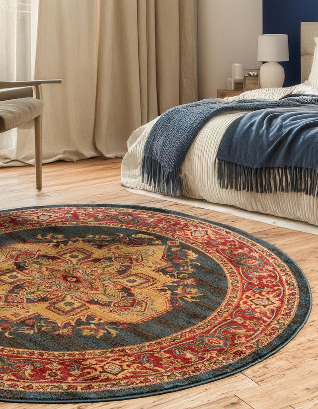 Navy Blue 6' 1 x 6' 1 Sahand Round Area Rug Affordable Easy Clean Traditional Design Durable Carpet for Home Interior Design Living Room Dining Office for Sale at Rug Engine