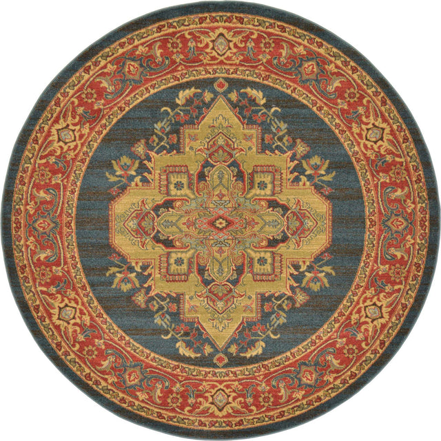 Navy Blue 6' 1 x 6' 1 Sahand Round Area Rug Affordable Easy Clean Traditional Design Durable Carpet for Home Interior Design Living Room Dining Office for Sale at Rug Engine