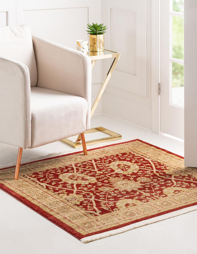 Red 4' x 4' Edinburgh Square Area Rug 100% Polypropylene Easy Clean With Cotton Backing Traditional Classic Design Carpet for Living, Dining Room, Office for Sale at Rug Engine