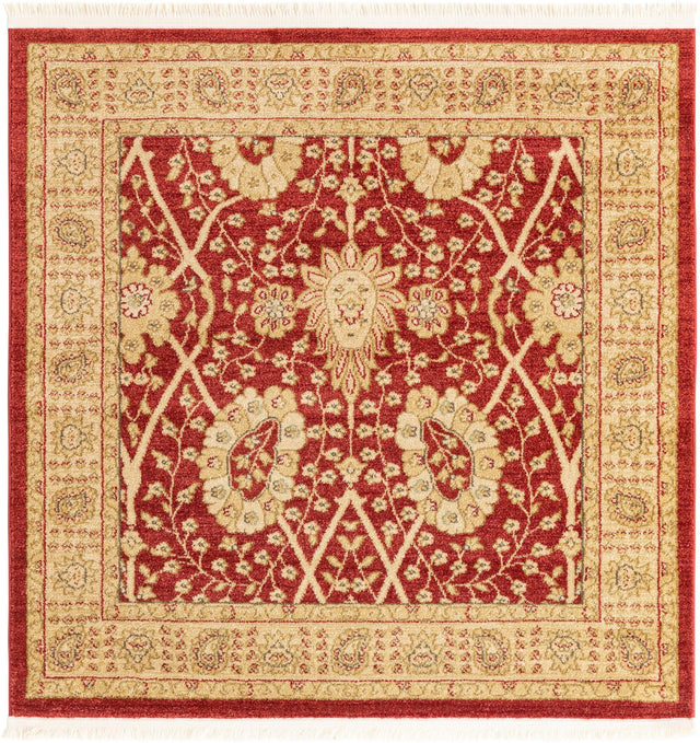 Red 4' x 4' Edinburgh Square Area Rug 100% Polypropylene Easy Clean With Cotton Backing Traditional Classic Design Carpet for Living, Dining Room, Office for Sale at Rug Engine
