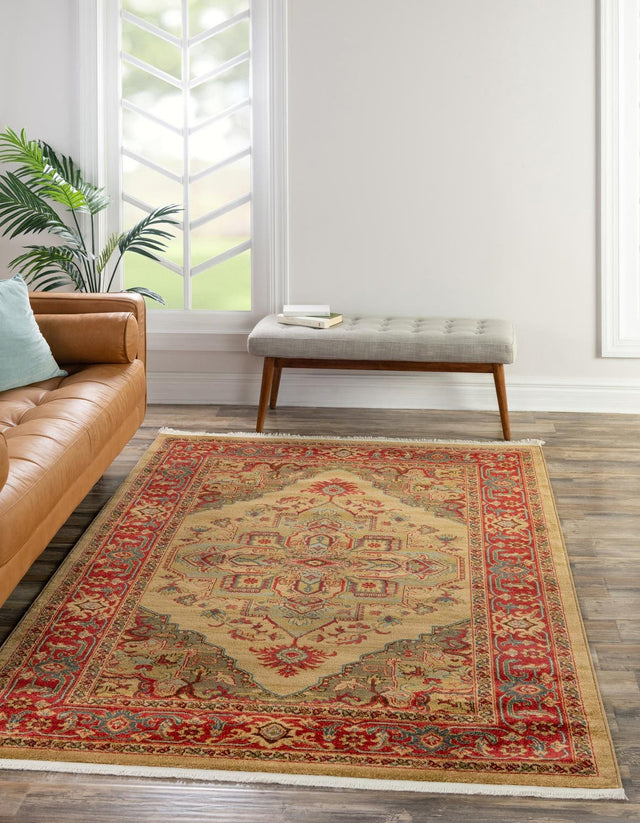 Tan 8' x 11' Sahand Rectangle Area Rug Affordable Easy Clean Traditional Design Durable Carpet for Home Interior Design Living Room Dining Office for Sale at Rug Engine