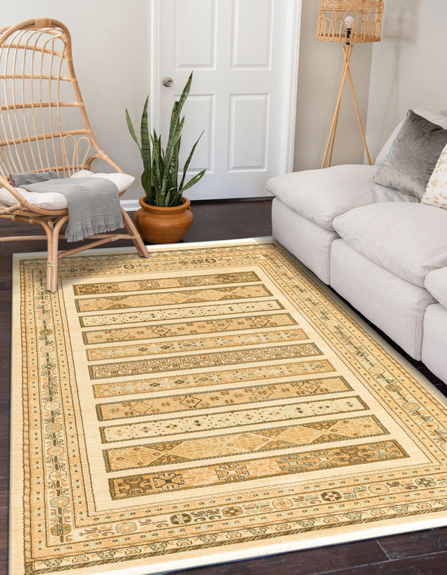 Ivory 7' 1 x 10' Fars Rectangle Area Rug 100% Polypropylene Unique Traditional Carpet for Classical Living, Dining Room & Office Spaces for Sale at Rug Engine