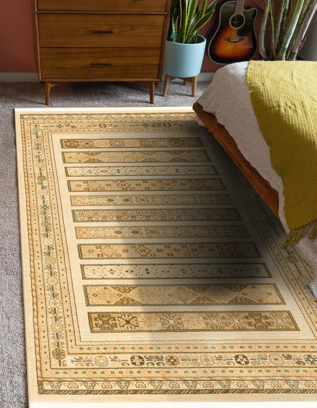 Ivory 7' 1 x 10' Fars Rectangle Area Rug 100% Polypropylene Unique Traditional Carpet for Classical Living, Dining Room & Office Spaces for Sale at Rug Engine